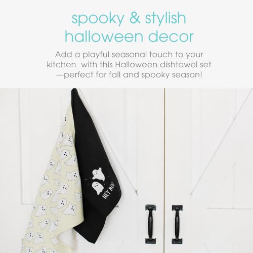 Halloween Ghost Dish Towels Set of 2 - Spooky Kitchen Decor, Hey Boo Ghost Design