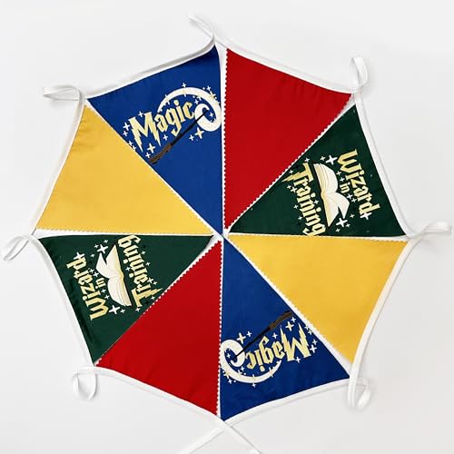 Magical Wizard Party Banner Set - Red Green Blue Yellow Fabric Pennants with Wizard Elements - Variation of Magic