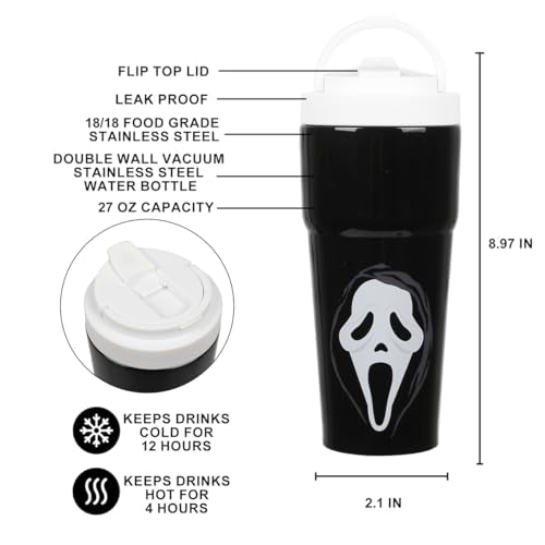 Ghostface Mask 27oz Black Stainless Steel Coffee Tumbler - Horror Fan Gift