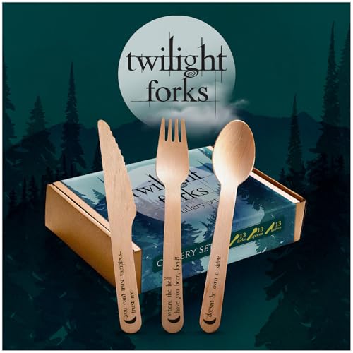 Twilight Themed Disposable Cutlery Set with Quotes - 39pcs Eco-Friendly Party Supplies