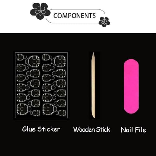 Halloween Press On Nails Medium Square Skull Fake Nails White Pink Ombre 24 Pcs Style-D20