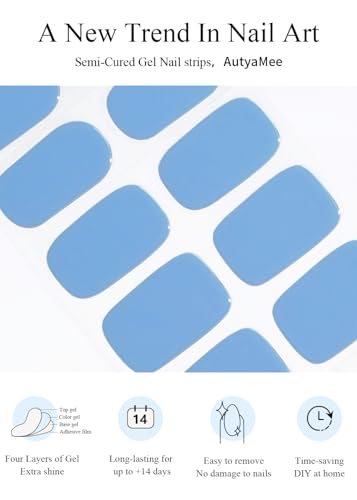 Semi Cured Gel Nail Strips - Serene Blue, 20 Pcs Salon-Quality Nail Wraps