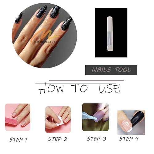 Press On Nails - Medium Stiletto Fake Nails with Goth Black Glitter Design, 24 pcs - Variation 06906Black
