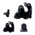 URROMA 4PCS Gothic Halloween Ghost & Crow Ornament Set - Black Tombstone & RIP Decor - Style 4