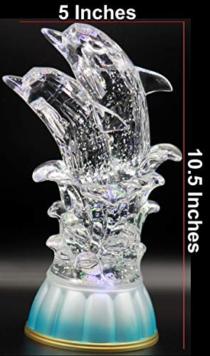 Dolphin LED Snow Globe Figurine - Multi-Color Lighted Marine Decor Gift