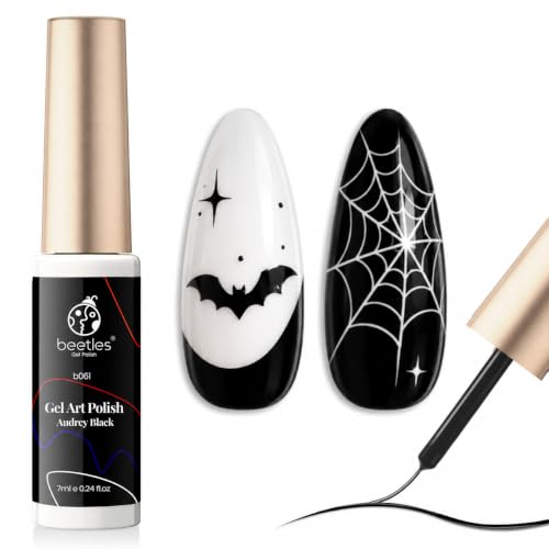 Beetles Gel Polish Nail Art Liner Pen - Black 7ml for Fine Lines & Creative Designs - Variation of B - Black