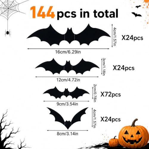 Halloween 3D Bat Decorations Set - 144 Black Indoor Wall & Window Stickers
