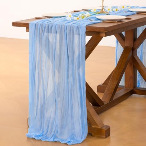 Blue Cheesecloth Table Runner 10ft Set of 6 Fall Boho Wedding Decor