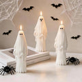 Halloween Ghost Candle Set - White, 3 PCS, Spooky Mantel Decor