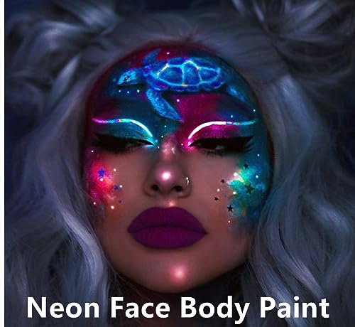 Neon Blue Body Paint Washable UV Blacklight Face & Body Makeup for Cosplay & Festivals - 70ml
