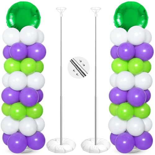 Light Inspired Year Balloon Column Stand Kit - Green, Purple & White Birthday Decor
