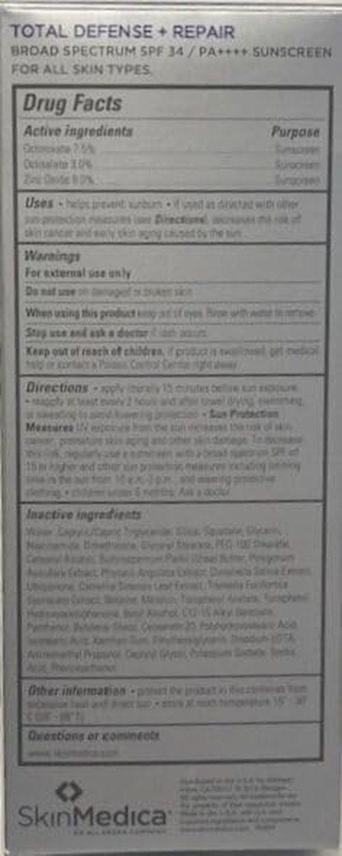 SkinMedica Total Defense + Repair SPF 34 | Anti-Aging Sunscreen for Face