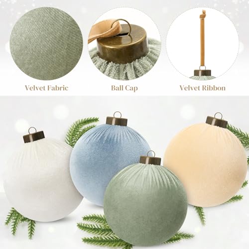 12 Pack Velvet Christmas Ornaments Balls - Large 4 Inch Morandi Flocked Holiday Decor