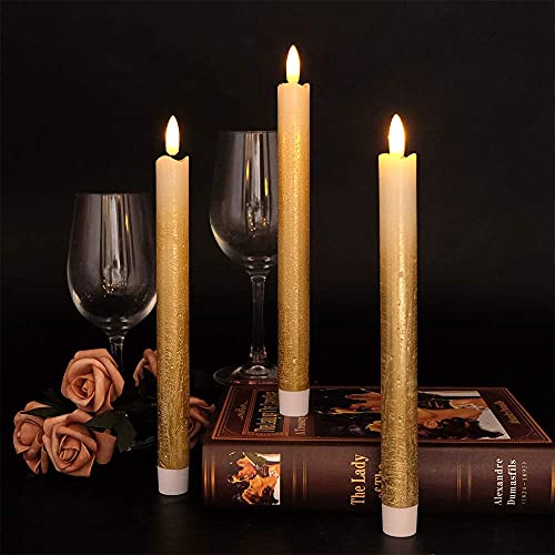 Gold Flickering Flameless Taper Candles with Remote & Timer - 6 Pack