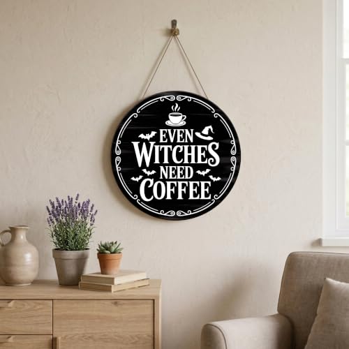 Off-White Gothic Witchy Wooden Hanging Door Sign Halloween Decor