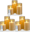 Homemory Flickering Flameless Candles Set of 3 - Gold 3x4, 5, 6 Inches with Remote & Timer