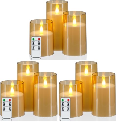Homemory Flickering Flameless Candles Set of 3 - Gold 3x4, 5, 6 Inches with Remote & Timer