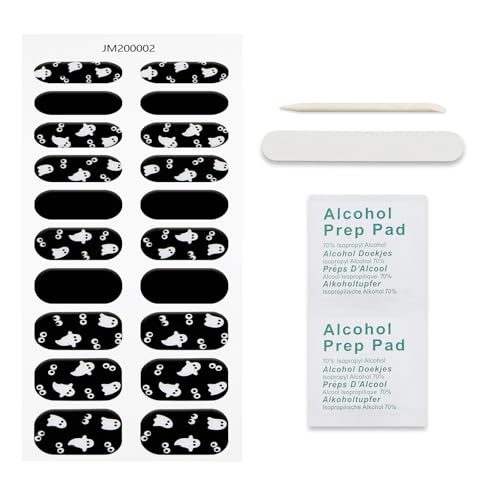 Halloween Ghost Nail Art Stickers - Semi Cured Gel Nail Wraps, 20 Strips