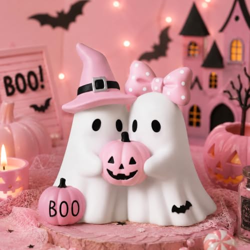 Pink Halloween Ghost Figurine - Resin Decor with Pumpkin & Witch Hat - Variation: Ghost