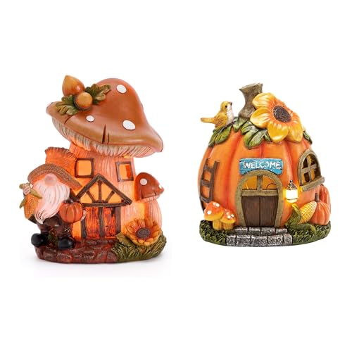 Fall Garden Fairy House with LED Lights - Harvest Autumn Figurine & Gift