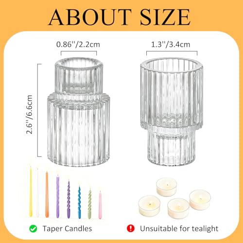 Clear Glass Taper Candle Holders - Set of 12 for Christmas Centerpieces - Variation: Clear