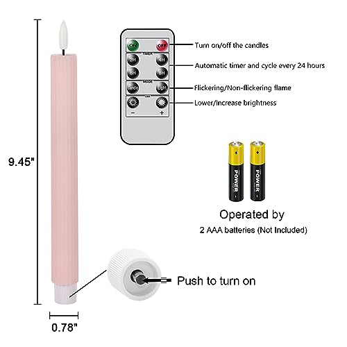 Pink Flameless Taper Candles with Remote & Timer - Ribbed LED Candlesticks, 6 Pack - J-Pink Ribbed-6