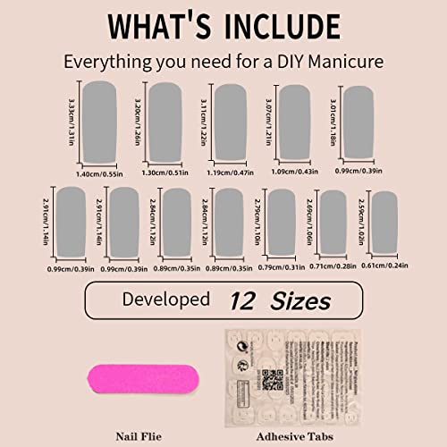 Black French Tip Square False Nails - Style 2, Reusable 24 Pcs with Rhinestones