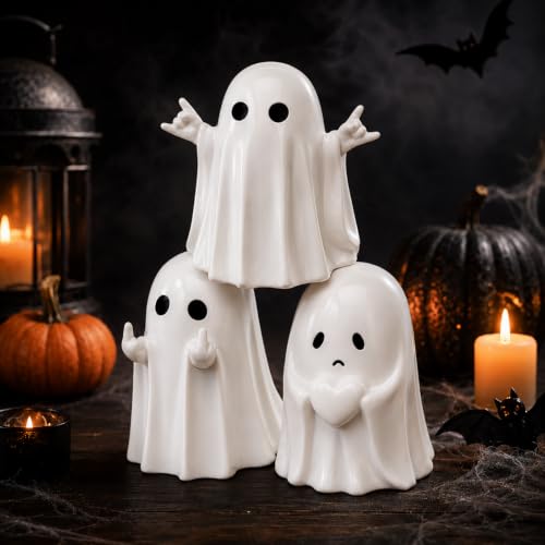 3pcs Halloween Ghost Figurines Set - Cute Spooky Indoor Decorations for Farmhouse & Tiered Tray