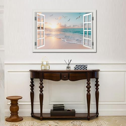 Pink Beach Wall Art Canvas Sunset Seascape for Living Room 36x24 Inches