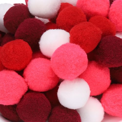 Fuzzy Pom Poms Balls - Red Series 1 Inch/25mm Mini Craft Decorations - 108 Pcs