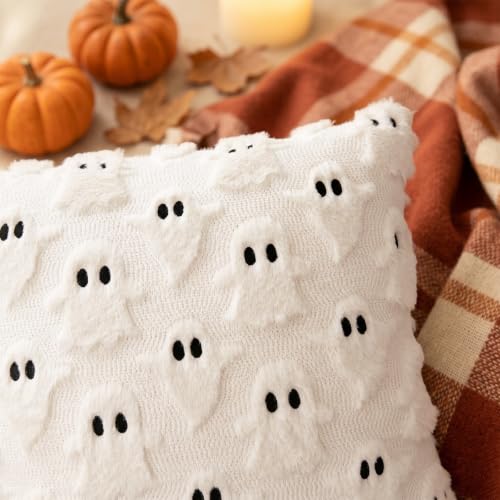 Set of 4 Halloween Ghost Pillow Covers 18x18 Plush Cushion Decor