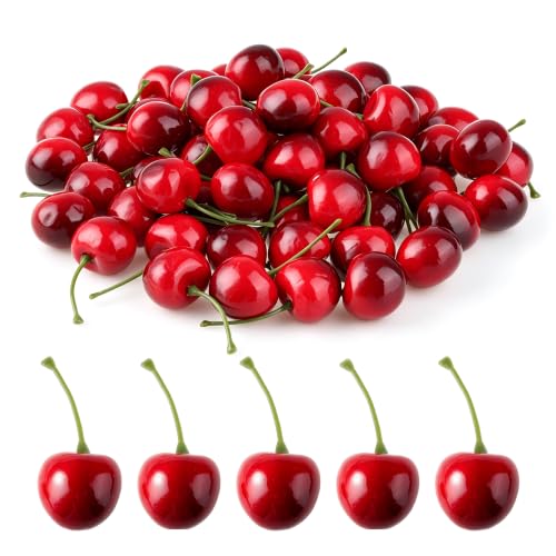 Artificial Faux Cherry Ornaments - Black, 60 Pack
