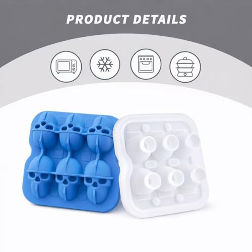 Blue Skull Ice Cube Mold - 6-Cavity Silicone Ice Tray for Whiskey & Cocktails