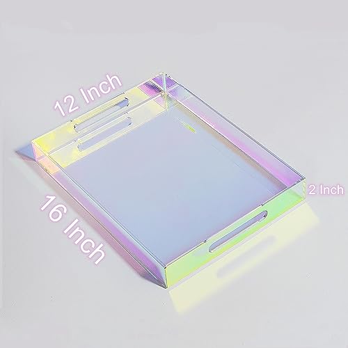 16 x 12 x 2.6-Inch Iridescent Acrylic Serving Tray with Handles Spill Proof