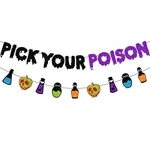 Halloween Glittery Banner Set - Pick Your Poison & Spooky Signs Decorations