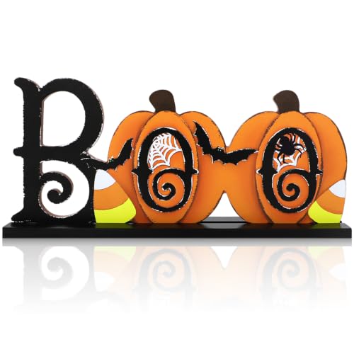 Halloween BOO Wooden Table Sign Decoration for Mantel Shelf Desk - Pumpkin BOO Variation