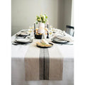 Linen Table Runner 14x90 Inches Black and Natural Striped - Handcrafted & Machine Washable
