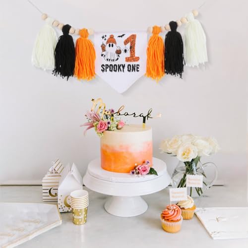 Halloween Spooky First Birthday High Chair Banner Embroidered Decor