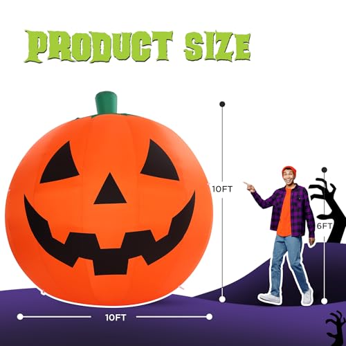 10 Ft Inflatable Pumpkin Halloween Yard Decor with LED Lights - Giant Outdoor Pumpkin