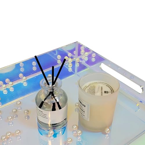 16 x 12 x 2.6-Inch Iridescent Acrylic Serving Tray with Handles Spill Proof