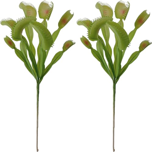 Artificial Venus Flytrap Plants - 2 Pack, 14 Inch Green & Red Decor