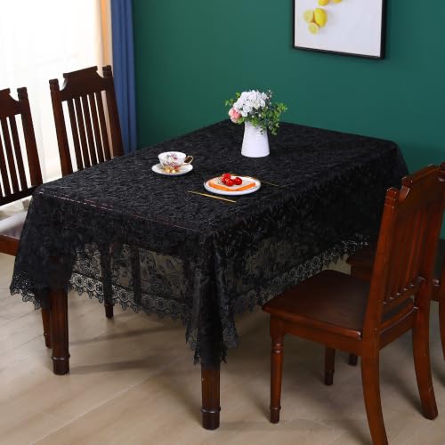 Black Rectangle Lace Tablecloth 104x60 Inches Farmhouse Picnic Cover - Versatile & Elegant