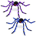 50 Inch Giant Light Up Halloween Spiders Set - Blue and Purple, Bendable Legs, Battery Operated