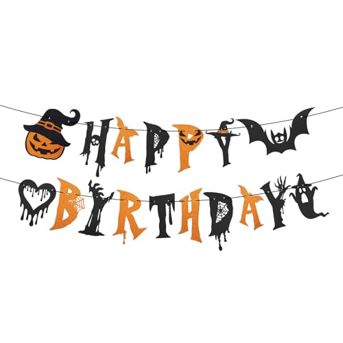 Halloween Party Banner Decorations Glitter Spooky Pumpkin Bat Ghost Garland