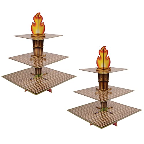 Tiki Torch Cupcake Stands - 2 Pack Tropical Luau Dessert Display, 3-Tier