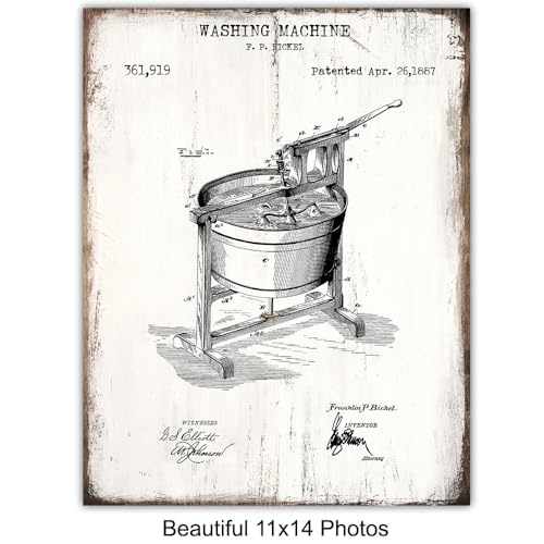 Vintage Laundry Room Wall Art 11x14 - Farmhouse Retro Poster Set - Unframed