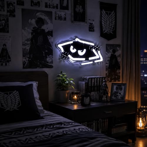 White Peeking Monster Neon Sign - Dimmable USB LED Light for Kids Room & Halloween