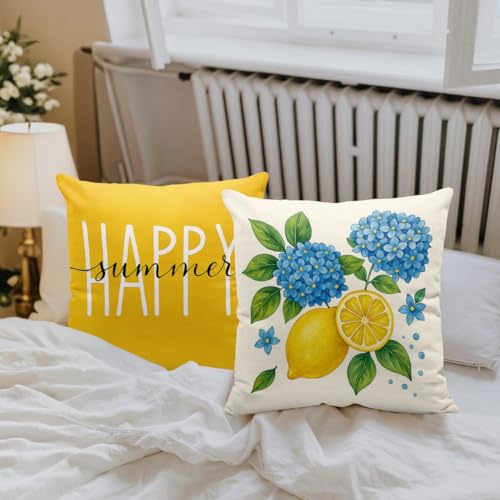 18x18 Summer Lemon Throw Pillow Covers Set of 4 - Farmhouse Home Decor