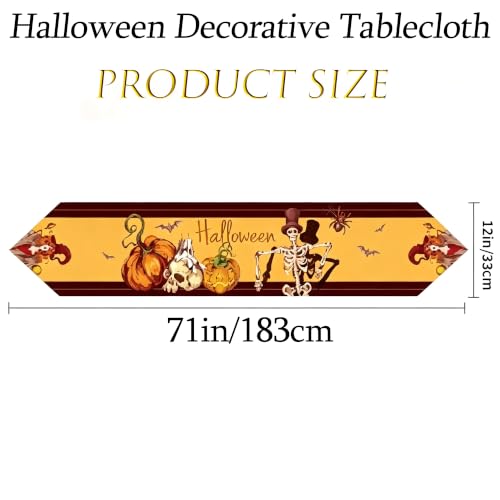 Halloween Table Runner Pumpkin Skeleton Witch Decor 71x12 Yellow