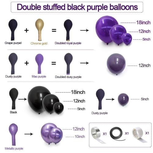 Black and Purple Balloon Garland Kit for Halloween, Vampire, Gothic Parties - Dark Purple & Black